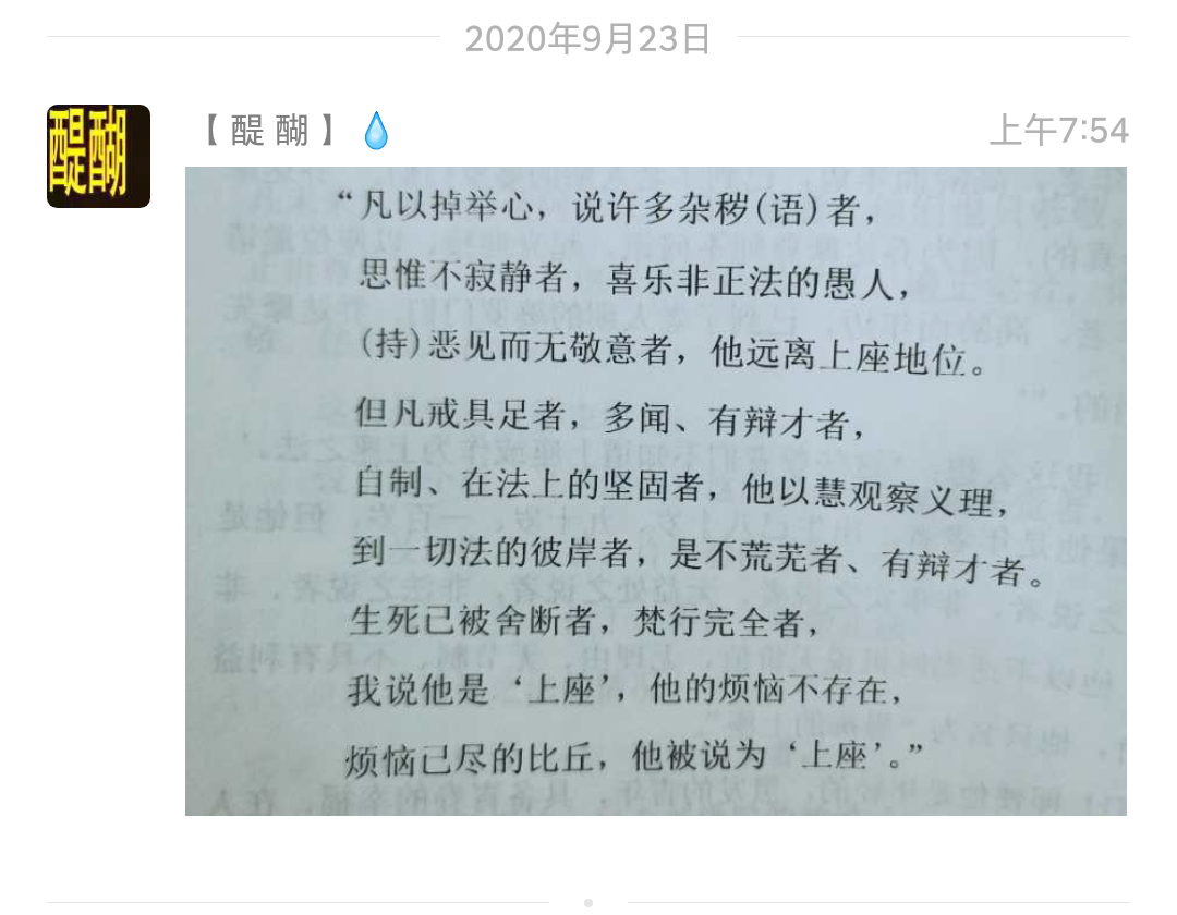 凡以掉举心，说许多杂秽(语)者，思惟不寂静者，喜乐非正法的愚人，(持)恶见而无敬意者，他远离上座地位。