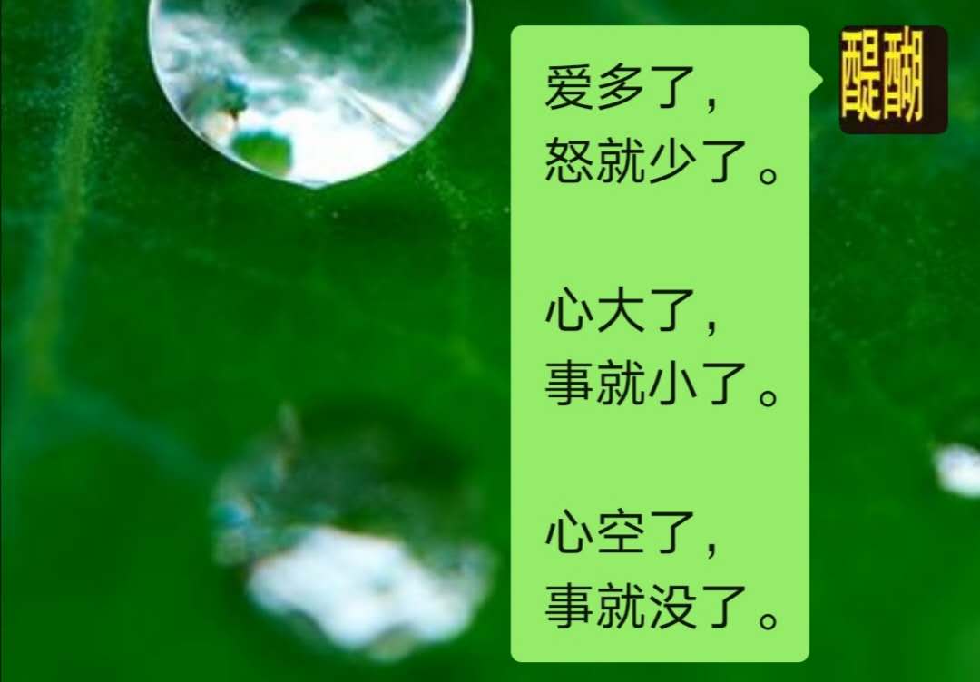 爱多了，怒就少了。心大了，事就小了。心空了，事就没了。