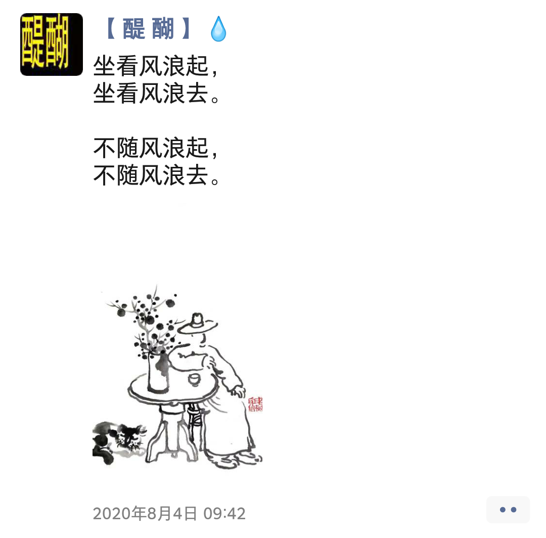 坐看风浪起， 坐看风浪去。  不随风浪起， 不随风浪去。