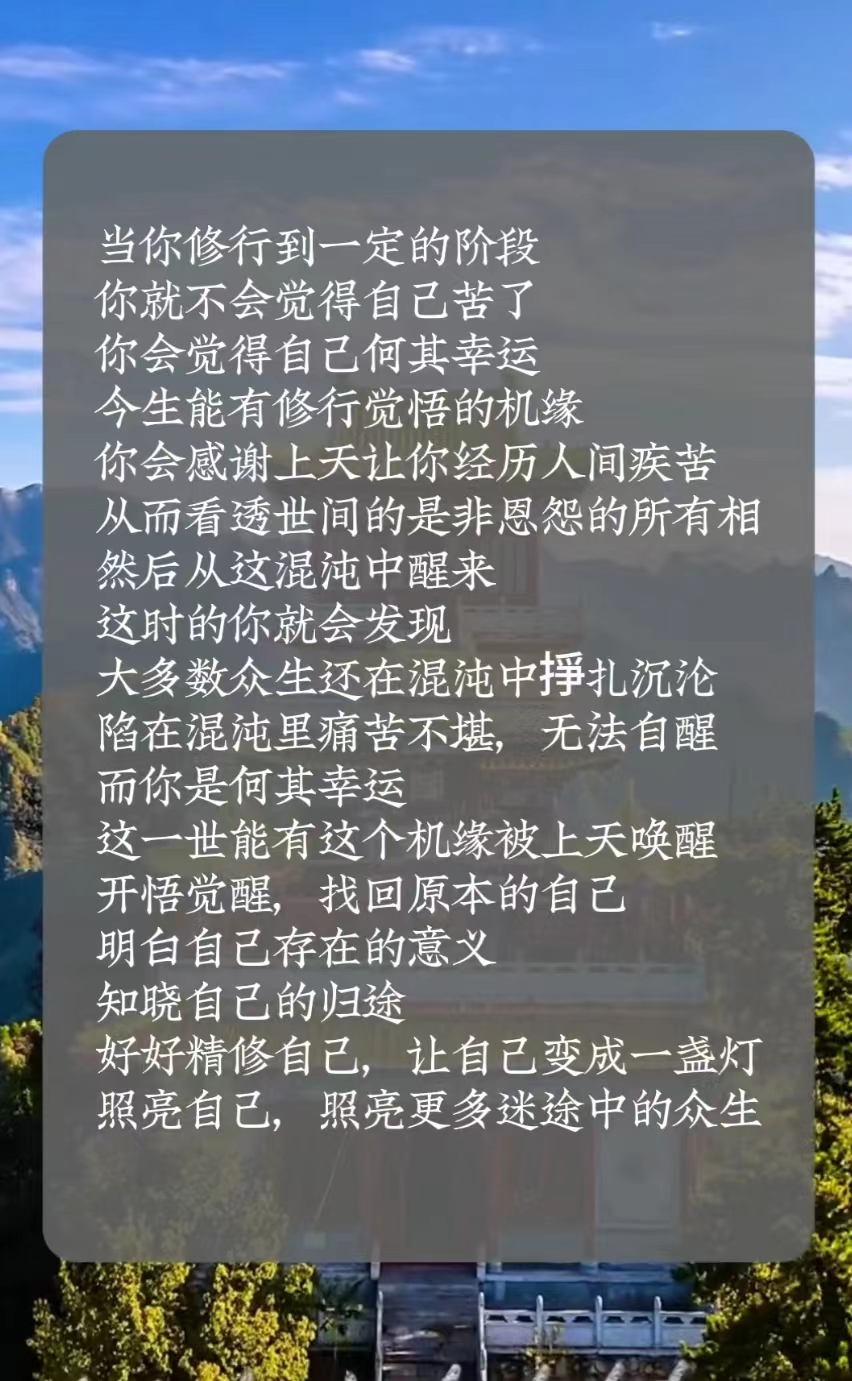 当你修行到一定的阶段，你就不会觉得自己苦了